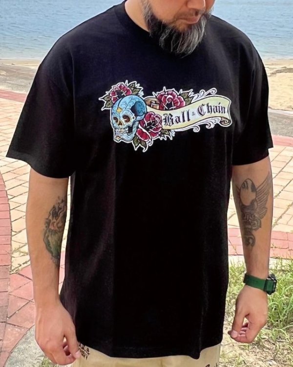 画像5: "OPIE ORTIZ x BALL&CHAIN" / Skull & Rose コラボTシャツ ブラック (5)