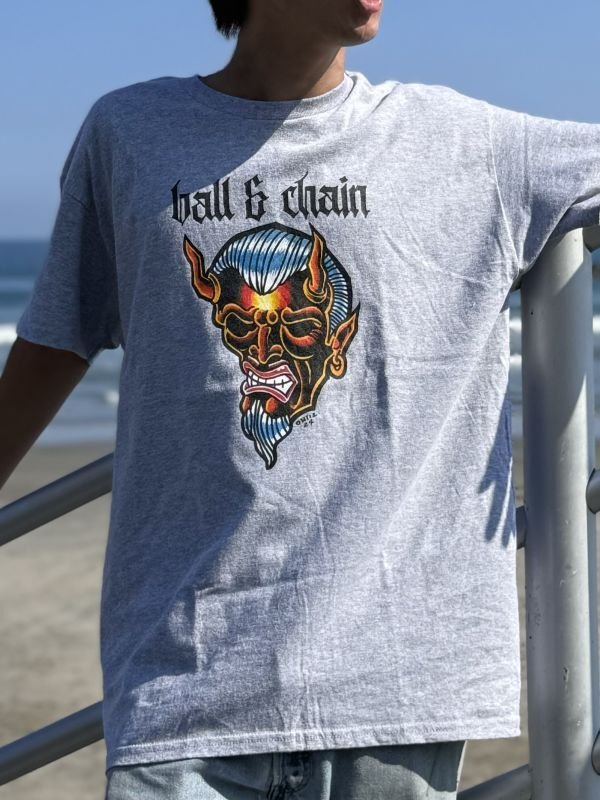 画像2: 送料無料 OPIE ORTIZ x BALL&CHAIN / "ORTIZ" 1998-2024 Reprint Red Devil Tシャツ アッシュグレー (2)