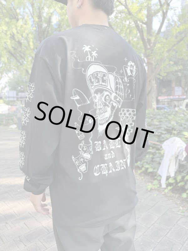 画像4: 送料無料 XLラスト1枚で終了 FUCKIN' MELLOW / LBC Skull Artwork by WACKY 長袖ポケットTシャツ ブラック (4)