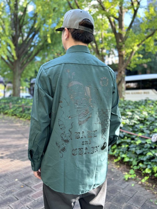 画像5: 送料無料 XLラスト2枚で終了 FUCKIN' MELLOW / LBC Skull Artwork by WACKY  REDKAP 長袖ワークシャツ スプルースグリーン (5)