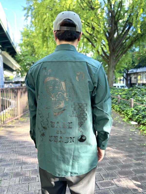 画像3: 送料無料 XLラスト2枚で終了 FUCKIN' MELLOW / LBC Skull Artwork by WACKY  REDKAP 長袖ワークシャツ スプルースグリーン (3)