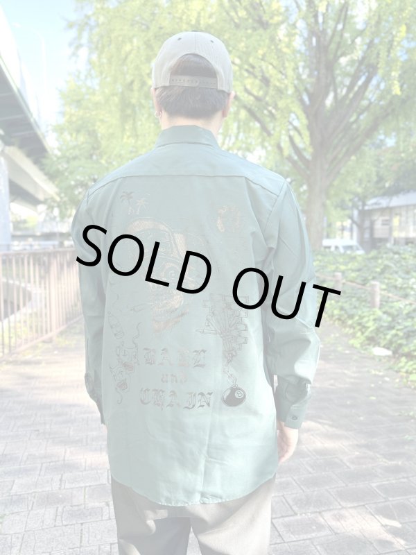 画像3: 送料無料 XLラスト2枚で終了 FUCKIN' MELLOW / LBC Skull Artwork by WACKY  REDKAP 長袖ワークシャツ スプルースグリーン (3)