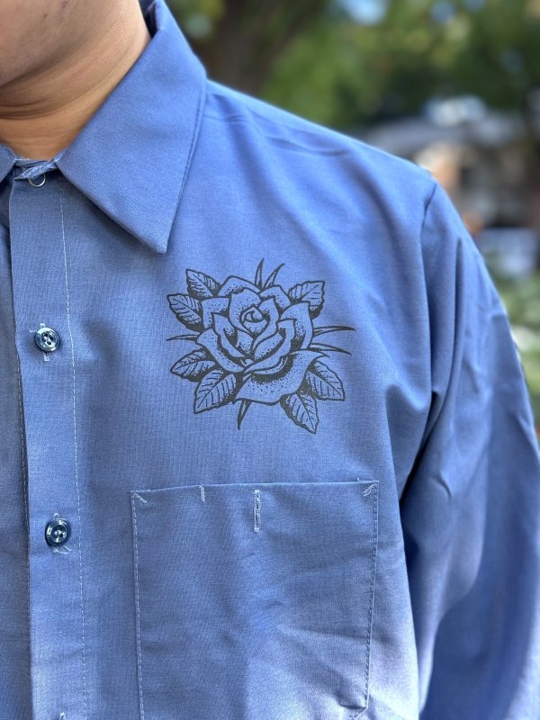 画像6: 送料無料 XLラスト1枚で終了 FUCKIN' MELLOW / LBC Skull Artwork by WACKY  REDKAP 長袖ワークシャツ ポストマンブルー (6)