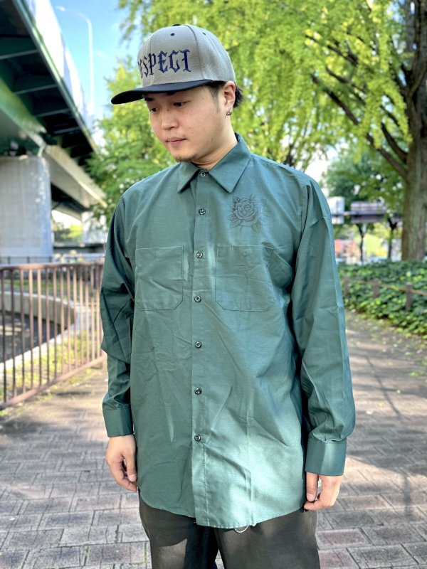 画像6: 送料無料 XLラスト2枚で終了 FUCKIN' MELLOW / LBC Skull Artwork by WACKY  REDKAP 長袖ワークシャツ スプルースグリーン (6)