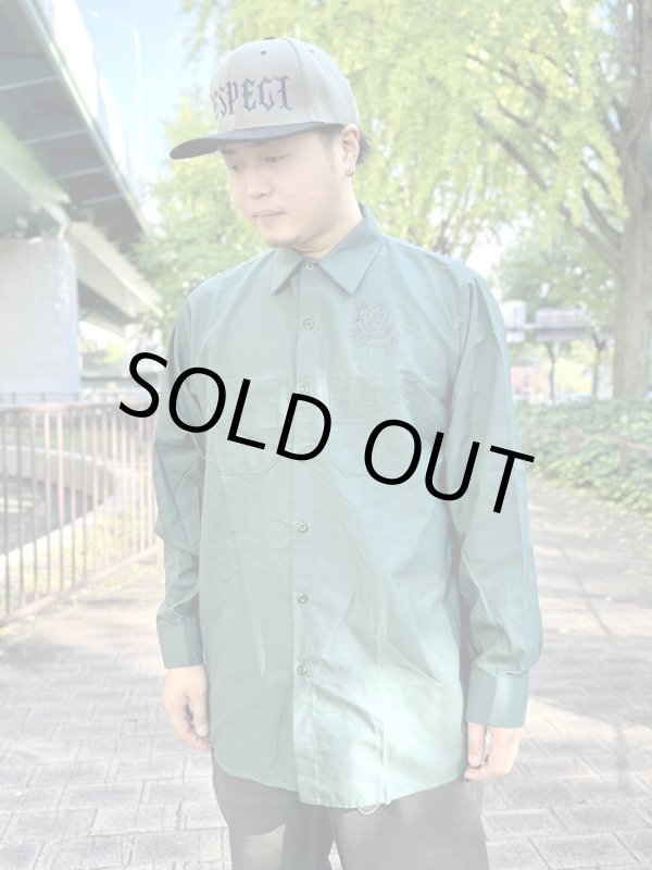 画像6: 送料無料 XLラスト2枚で終了 FUCKIN' MELLOW / LBC Skull Artwork by WACKY  REDKAP 長袖ワークシャツ スプルースグリーン (6)