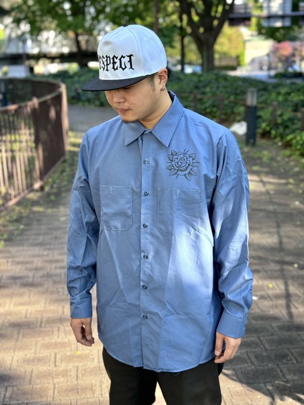 画像5: 送料無料 XLラスト1枚で終了 FUCKIN' MELLOW / LBC Skull Artwork by WACKY  REDKAP 長袖ワークシャツ ポストマンブルー (5)