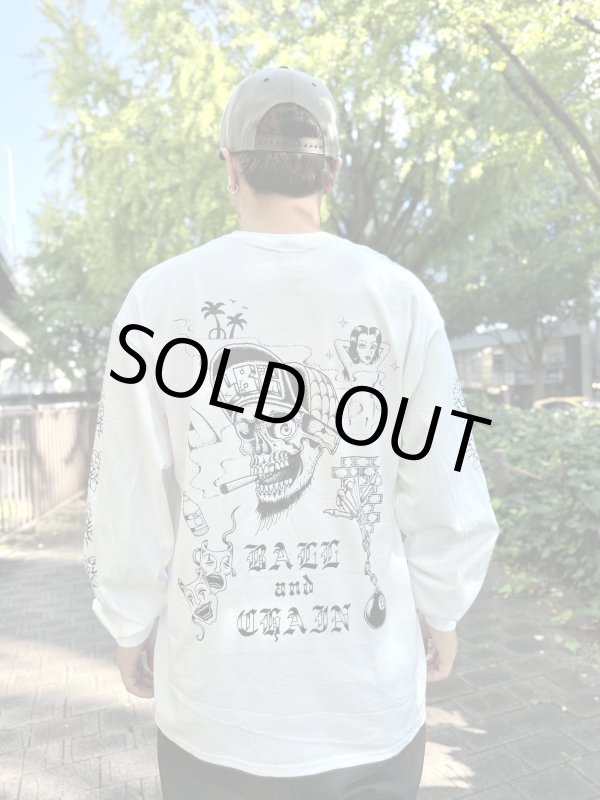 画像3: 送料無料 2XLラスト1枚で終了 FUCKIN' MELLOW / LBC Skull Artwork by WACKY 長袖ポケットTシャツ ホワイト (3)