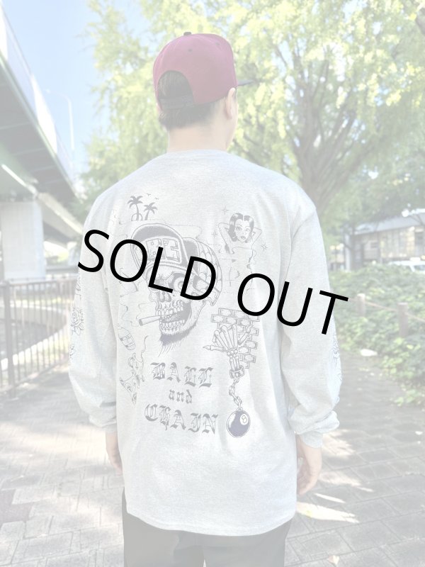 画像1: 送料無料 FUCKIN' MELLOW / LBC Skull Artwork by WACKY 長袖ポケットTシャツ グレー (1)