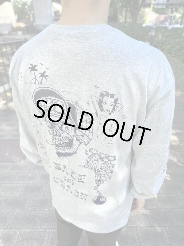 画像2: 送料無料 FUCKIN' MELLOW / LBC Skull Artwork by WACKY 長袖ポケットTシャツ グレー (2)