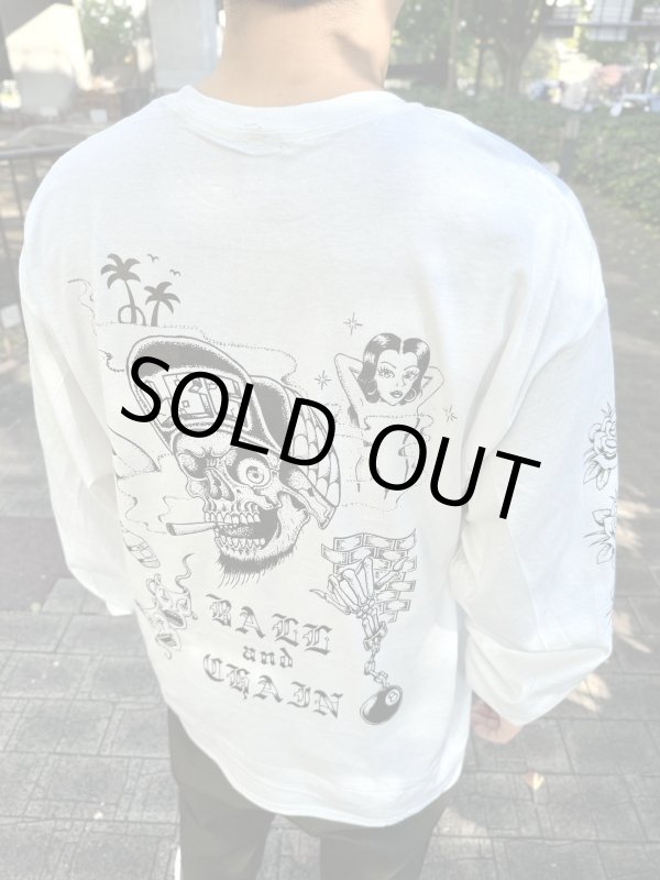 画像1: 送料無料 2XLラスト1枚で終了 FUCKIN' MELLOW / LBC Skull Artwork by WACKY 長袖ポケットTシャツ ホワイト (1)