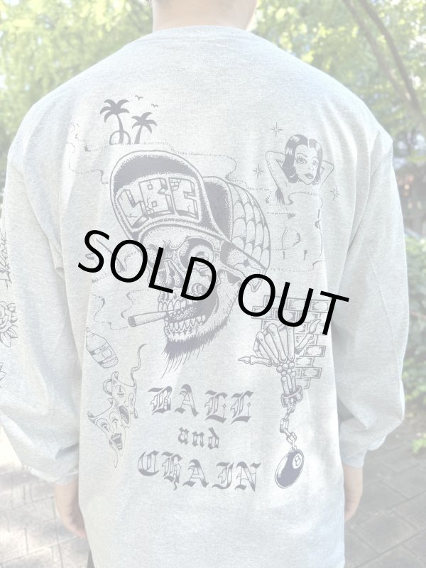 画像4: 送料無料 FUCKIN' MELLOW / LBC Skull Artwork by WACKY 長袖ポケットTシャツ グレー (4)