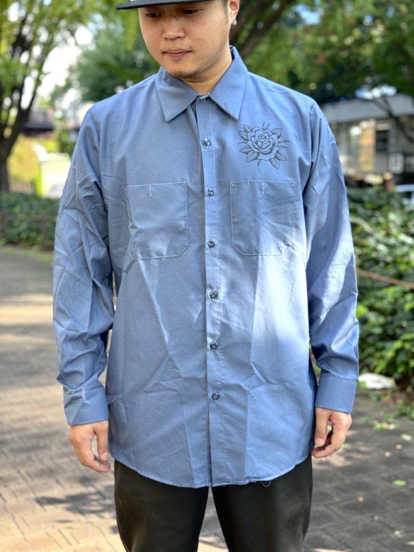 画像8: 送料無料 XLラスト1枚で終了 FUCKIN' MELLOW / LBC Skull Artwork by WACKY  REDKAP 長袖ワークシャツ ポストマンブルー (8)