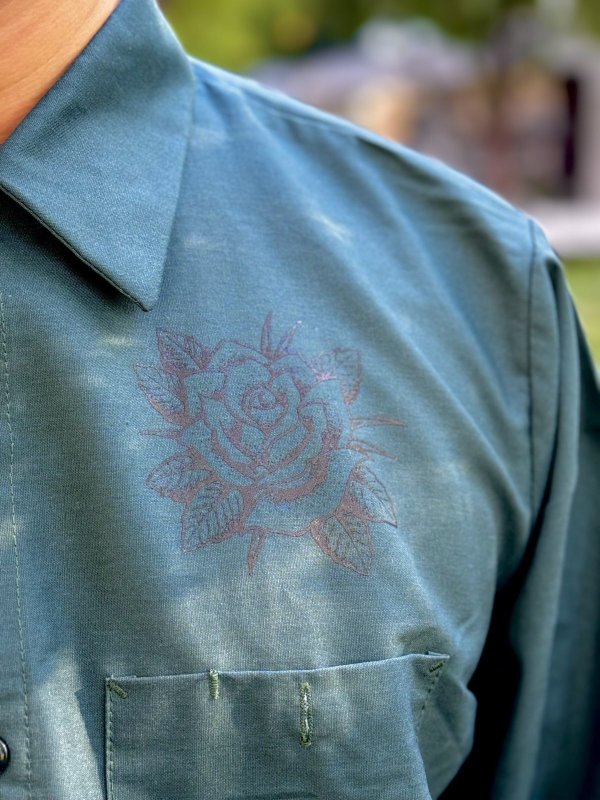 画像7: 送料無料 XLラスト2枚で終了 FUCKIN' MELLOW / LBC Skull Artwork by WACKY  REDKAP 長袖ワークシャツ スプルースグリーン (7)