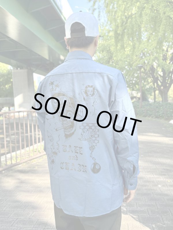 画像4: 送料無料 XLラスト1枚で終了 FUCKIN' MELLOW / LBC Skull Artwork by WACKY  REDKAP 長袖ワークシャツ ポストマンブルー (4)