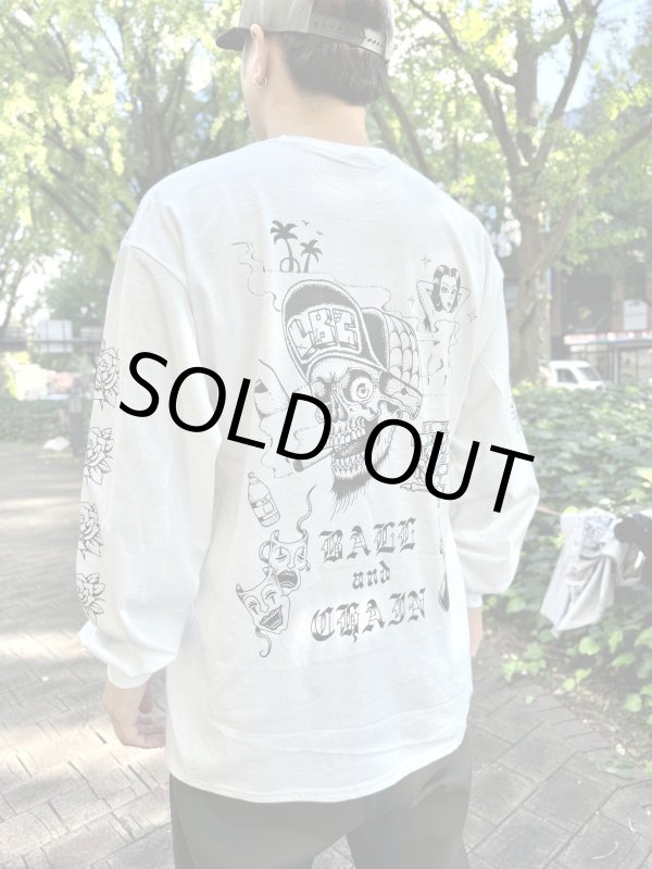 画像2: 送料無料 2XLラスト1枚で終了 FUCKIN' MELLOW / LBC Skull Artwork by WACKY 長袖ポケットTシャツ ホワイト (2)