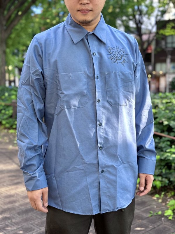 画像7: 送料無料 XLラスト1枚で終了 FUCKIN' MELLOW / LBC Skull Artwork by WACKY  REDKAP 長袖ワークシャツ ポストマンブルー (7)