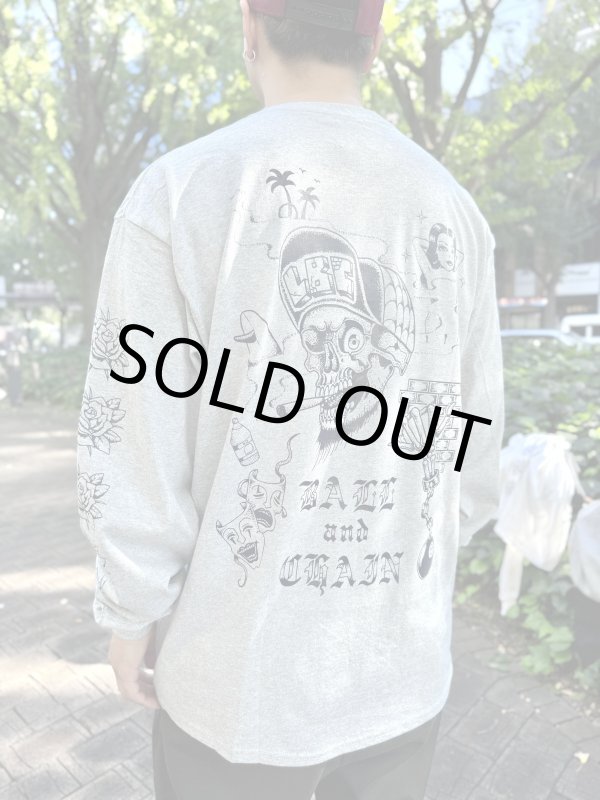 画像3: 送料無料 FUCKIN' MELLOW / LBC Skull Artwork by WACKY 長袖ポケットTシャツ グレー (3)