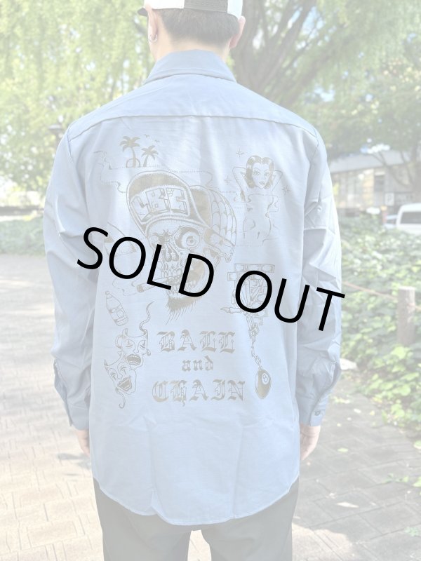 画像3: 送料無料 XLラスト1枚で終了 FUCKIN' MELLOW / LBC Skull Artwork by WACKY  REDKAP 長袖ワークシャツ ポストマンブルー (3)