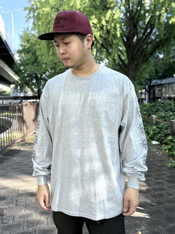 画像9: 送料無料 FUCKIN' MELLOW / LBC Skull Artwork by WACKY 長袖ポケットTシャツ グレー (9)