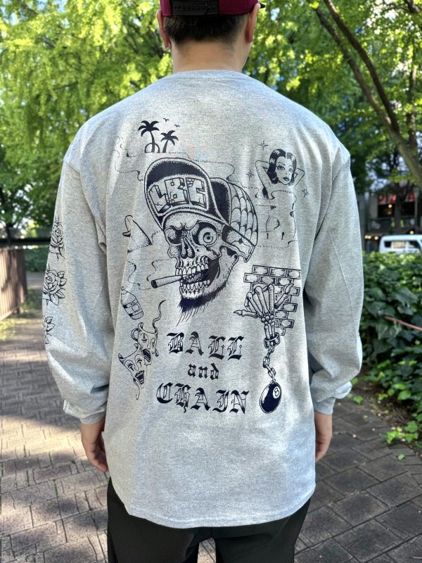 画像5: 送料無料 FUCKIN' MELLOW / LBC Skull Artwork by WACKY 長袖ポケットTシャツ グレー (5)