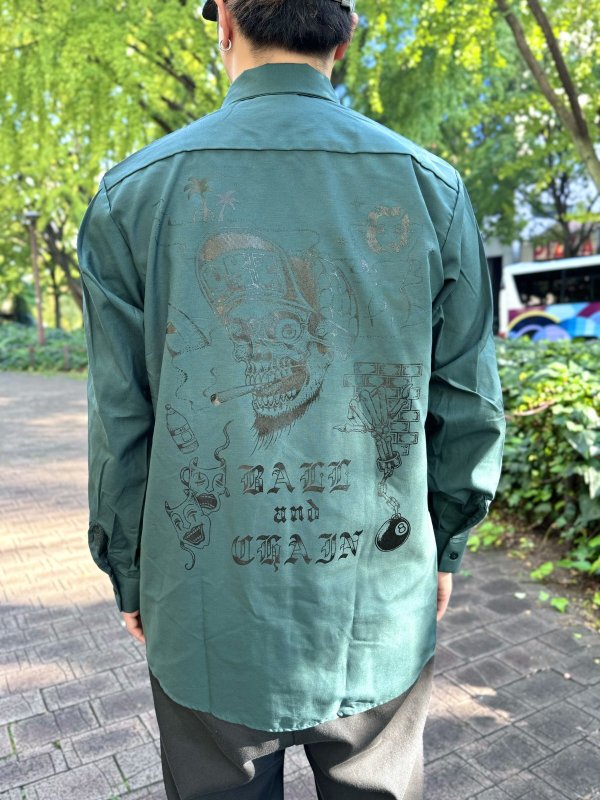 画像4: 送料無料 XLラスト2枚で終了 FUCKIN' MELLOW / LBC Skull Artwork by WACKY  REDKAP 長袖ワークシャツ スプルースグリーン (4)
