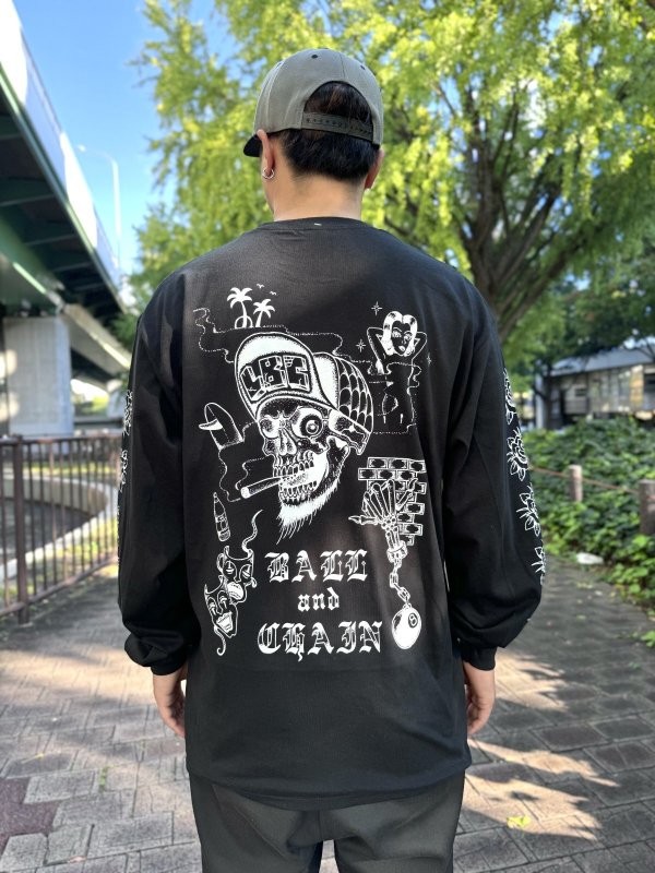 画像2: 送料無料 XLラスト3枚で終了 FUCKIN' MELLOW / LBC Skull Artwork by WACKY 長袖ポケットTシャツ ブラック (2)