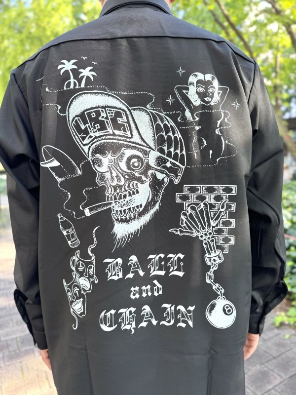 画像2: 送料無料 FUCKIN' MELLOW / LBC Skull Artwork by WACKY  REDKAP 長袖ワークシャツ ブラック (2)