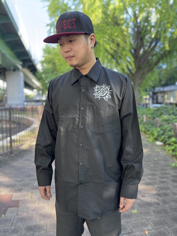 画像5: 送料無料 FUCKIN' MELLOW / LBC Skull Artwork by WACKY  REDKAP 長袖ワークシャツ ブラック (5)