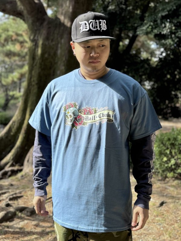 画像1: "OPIE ORTIZ x BALL&CHAIN" / Skull & Rose コラボTシャツ インディゴブルー (1)