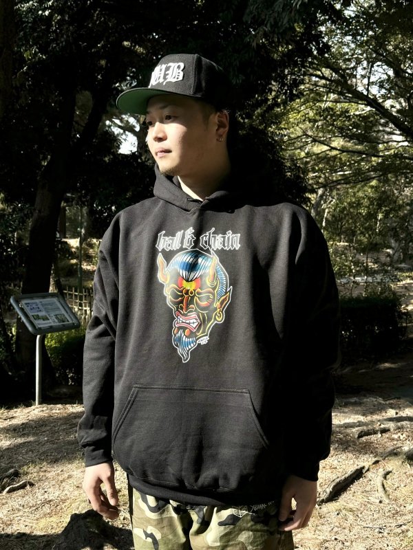 画像3: 送料無料 OPIE ORTIZ x BALL&CHAIN / "ORTIZ" 1998-2024 Reprint Red Devil プルオーバーパーカー ブラック (3)