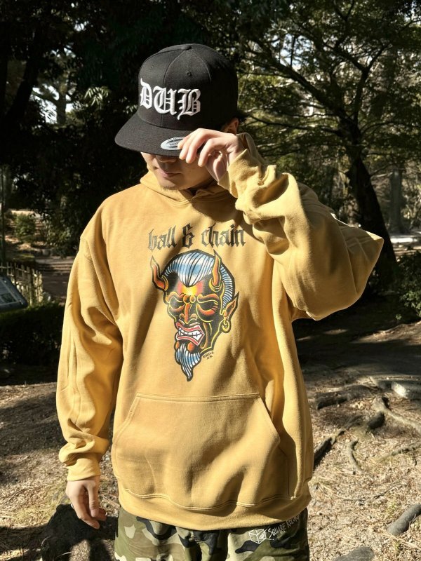 画像4: 送料無料 OPIE ORTIZ x BALL&CHAIN / "ORTIZ" 1998-2024 Reprint Red Devil プルオーバーパーカー オールドゴールド (4)