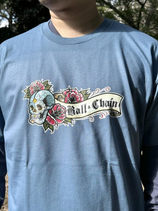 画像4: "OPIE ORTIZ x BALL&CHAIN" / Skull & Rose コラボTシャツ インディゴブルー (4)
