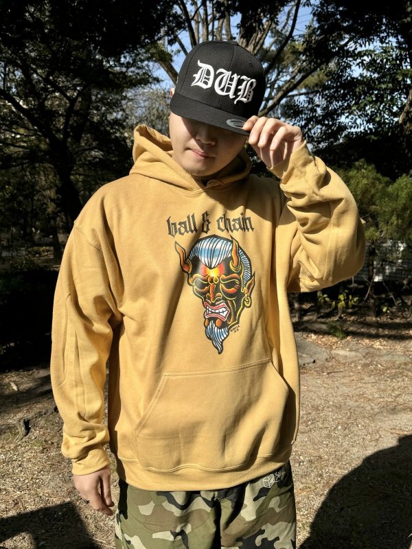 画像3: 送料無料 OPIE ORTIZ x BALL&CHAIN / "ORTIZ" 1998-2024 Reprint Red Devil プルオーバーパーカー オールドゴールド (3)