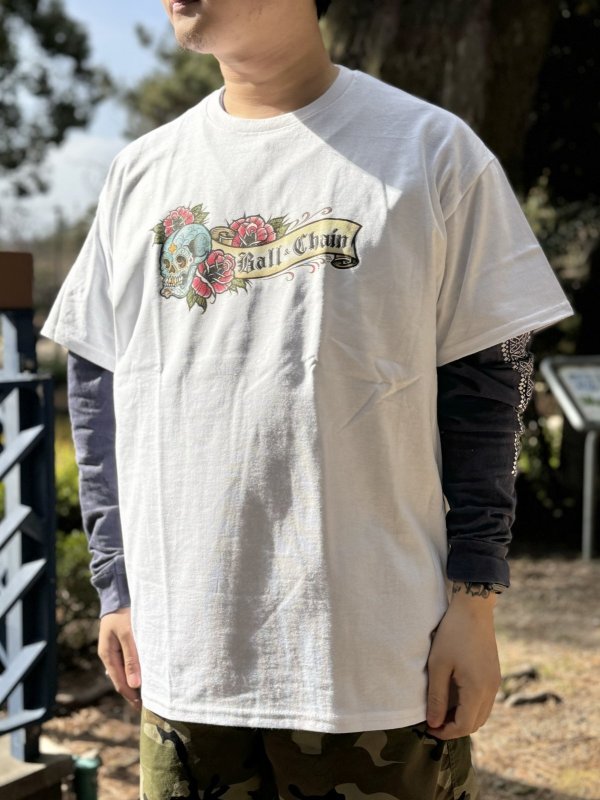 画像4: "OPIE ORTIZ x BALL&CHAIN" / Skull & Rose コラボTシャツ ホワイト (4)