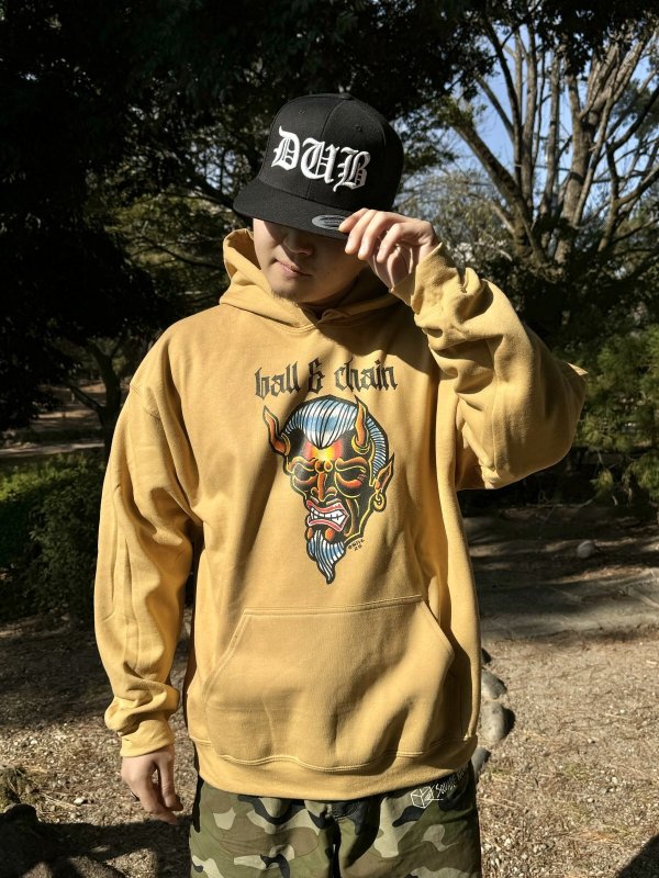 画像2: 送料無料 OPIE ORTIZ x BALL&CHAIN / "ORTIZ" 1998-2024 Reprint Red Devil プルオーバーパーカー オールドゴールド (2)