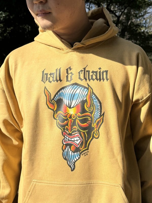 画像5: 送料無料 OPIE ORTIZ x BALL&CHAIN / "ORTIZ" 1998-2024 Reprint Red Devil プルオーバーパーカー オールドゴールド (5)