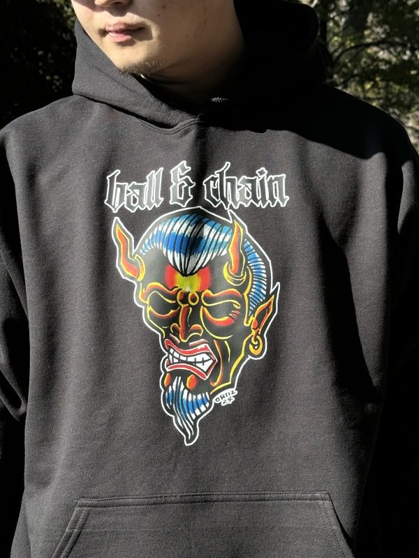 画像4: 送料無料 OPIE ORTIZ x BALL&CHAIN / "ORTIZ" 1998-2024 Reprint Red Devil プルオーバーパーカー ブラック (4)