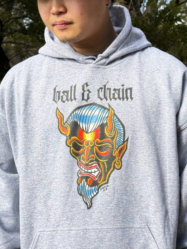 画像3: 送料無料 OPIE ORTIZ x BALL&CHAIN / "ORTIZ" 1998-2024 Reprint Red Devil プルオーバーパーカー アッシュグレー (3)