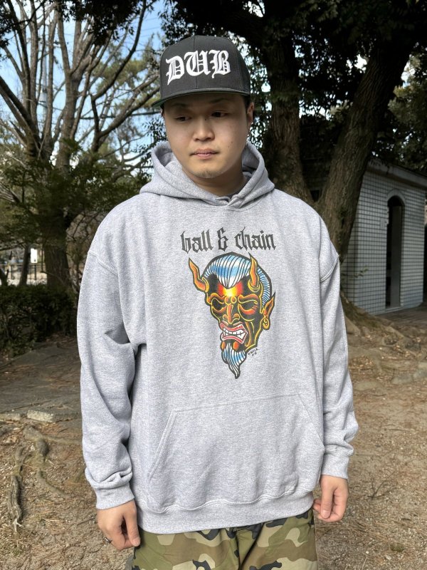 画像2: 送料無料 OPIE ORTIZ x BALL&CHAIN / "ORTIZ" 1998-2024 Reprint Red Devil プルオーバーパーカー アッシュグレー (2)