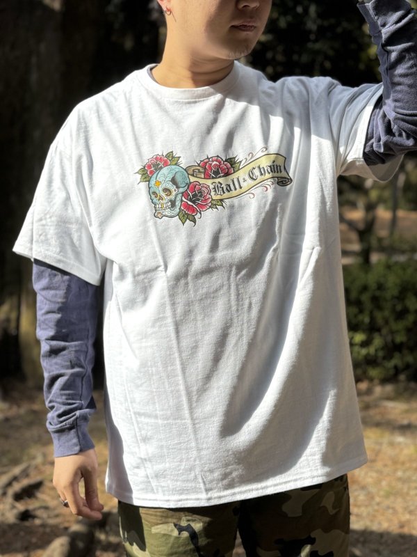 画像2: "OPIE ORTIZ x BALL&CHAIN" / Skull & Rose コラボTシャツ ホワイト (2)