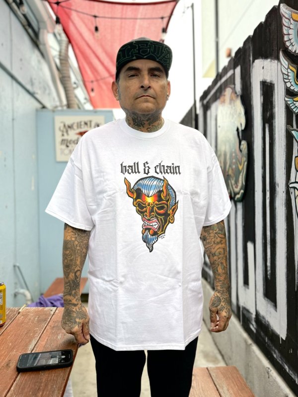 画像2: 送料無料 OPIE ORTIZ x BALL&CHAIN / "ORTIZ" 1998-2024 Reprint Red Devil Tシャツ ホワイト (2)