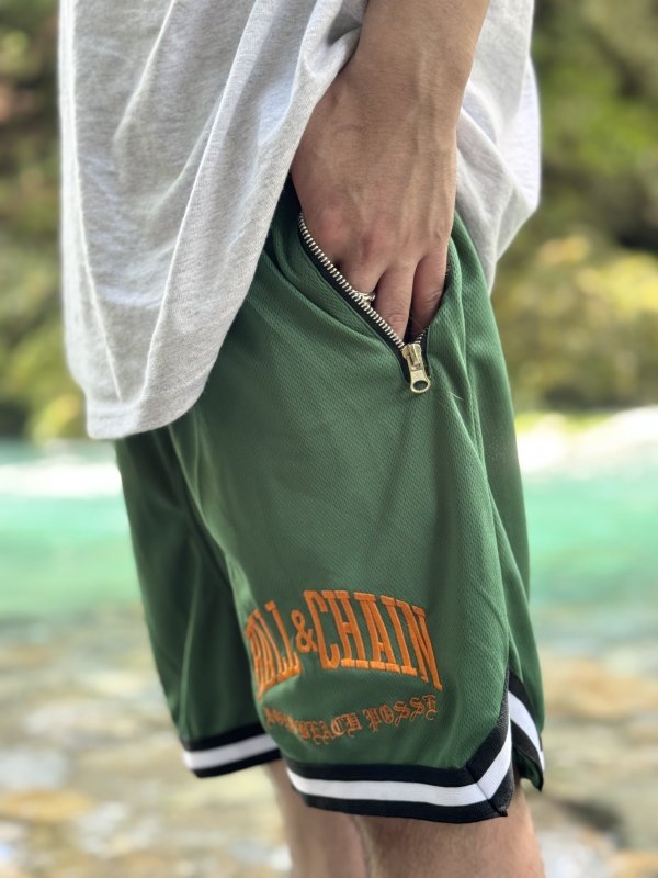 画像4: 送料無料 FUCKIN' MELLOW CLOTHING / Long Beach Posse artwork by PICTURE MOUSE バスケショーツ グリーン (4)