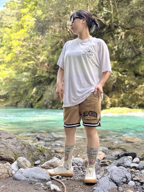 画像10: 送料無料 FUCKIN' MELLOW CLOTHING / Long Beach Posse artwork by PICTURE MOUSE バスケショーツ カーキ (10)