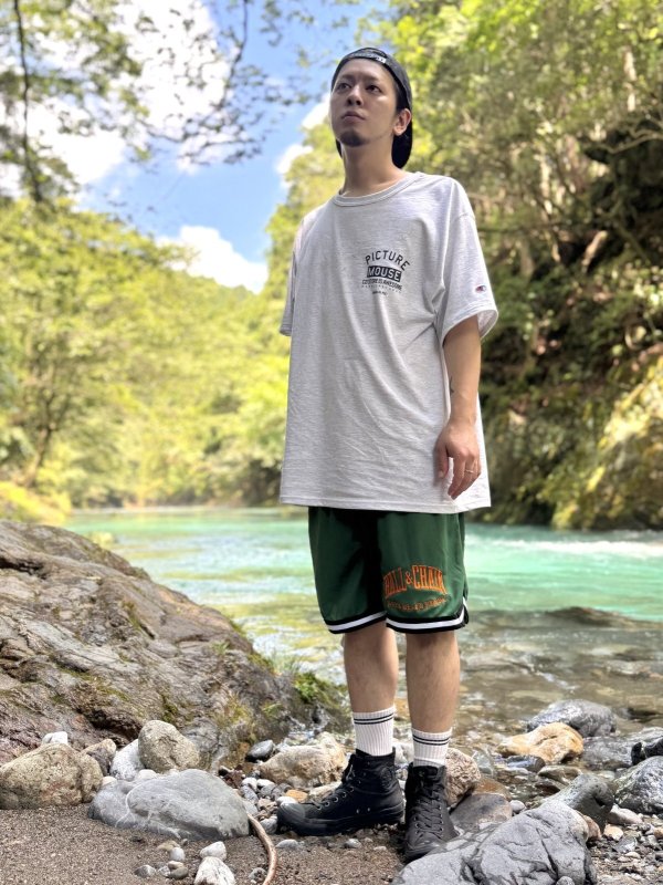 画像2: 送料無料 FUCKIN' MELLOW CLOTHING / Long Beach Posse artwork by PICTURE MOUSE バスケショーツ グリーン (2)