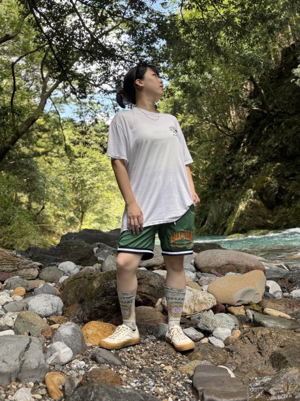 画像11: 送料無料 FUCKIN' MELLOW CLOTHING / Long Beach Posse artwork by PICTURE MOUSE バスケショーツ グリーン (11)