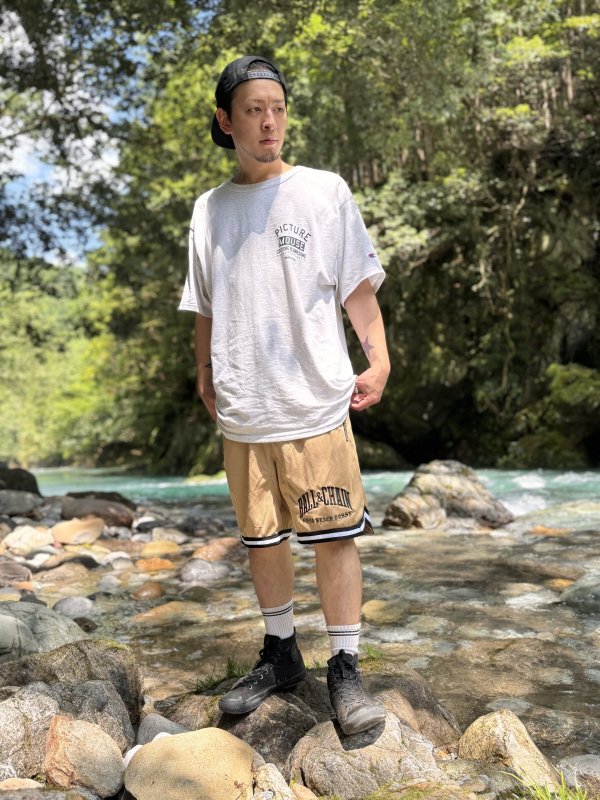 画像2: 送料無料 FUCKIN' MELLOW CLOTHING / Long Beach Posse artwork by PICTURE MOUSE バスケショーツ カーキ (2)