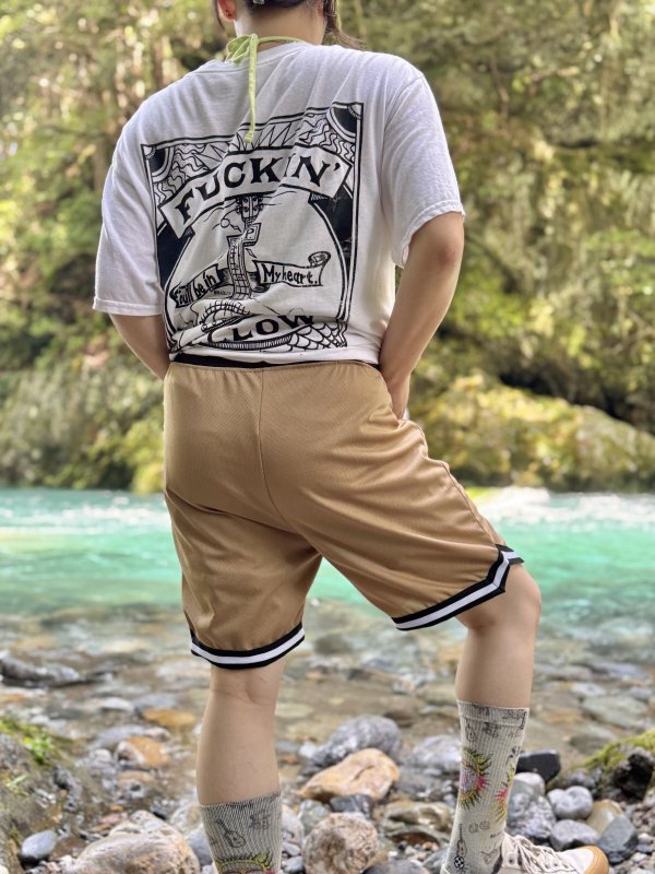 画像16: 送料無料 FUCKIN' MELLOW CLOTHING / Long Beach Posse artwork by PICTURE MOUSE バスケショーツ カーキ (16)