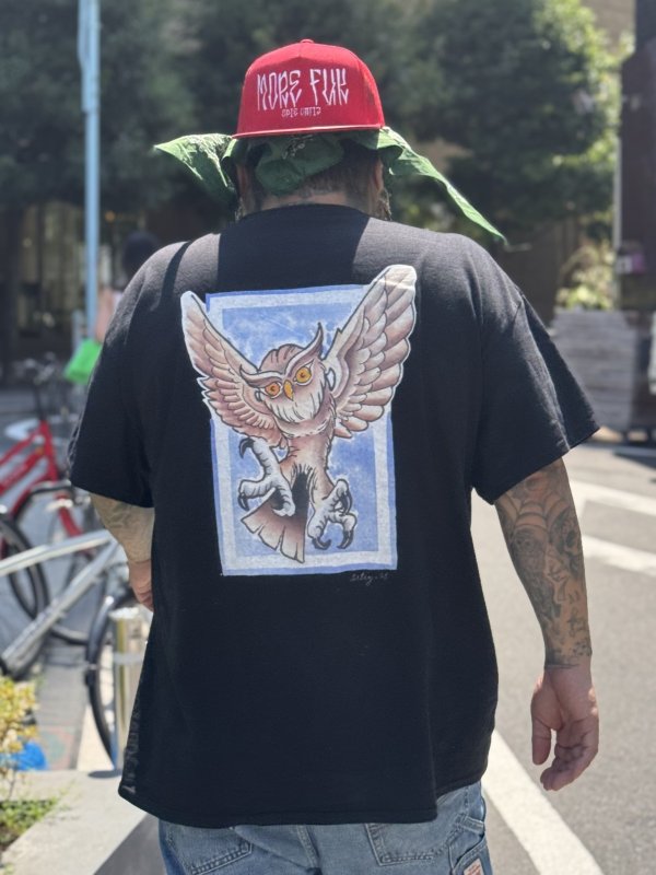 画像3: 送料無料 MORE FUCK / Opie Owl ポケットTシャツ ブラック (3)