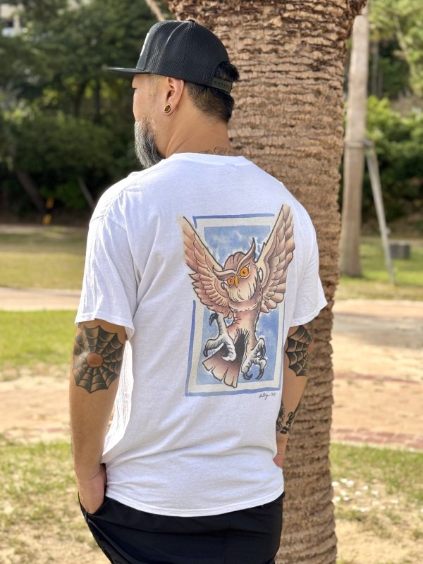 画像2: 送料無料 MORE FUCK / Opie Owl ポケットTシャツ ホワイト (2)