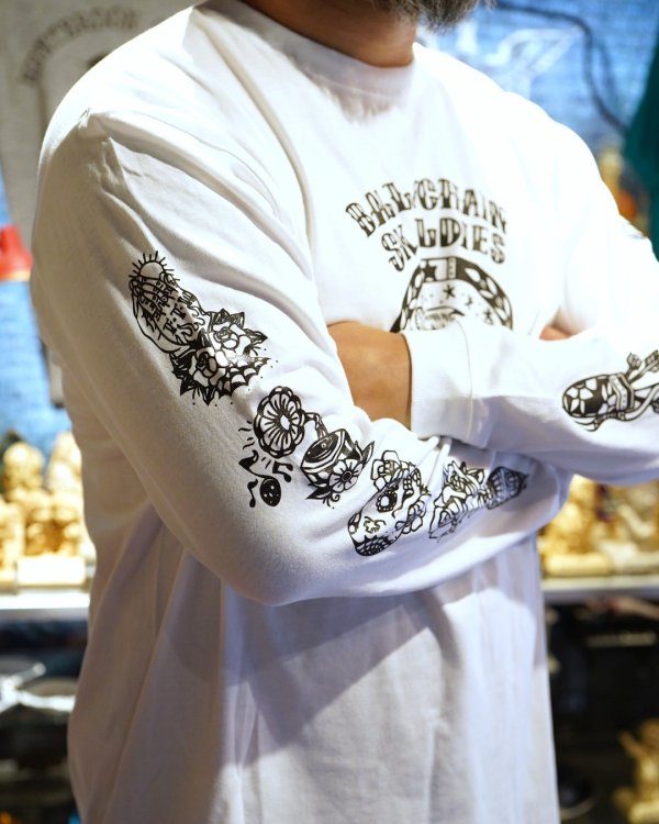 画像4: 送料無料 SK OLDIES x BALL&CHAIN Collaboration L/S T-shirts Designed by BLACKSTAR TATTOO JUN WHITE (4)